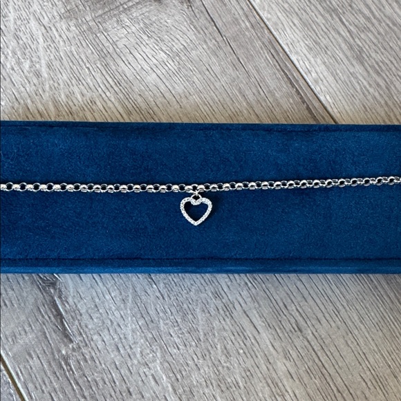 Dainty Silver Crystal Heart Anklet Bracelet 9” Minimalist NIB Gift Box